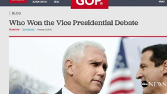 The Republican National Committee website on Oct. 4, 2016 shows a page that was briefly posted to the site declaring that Mike Pence was the winner of the vice presidential debate.